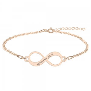 Bratara argint infinit 20 mm - personalizata cu text - placata cu aur roz